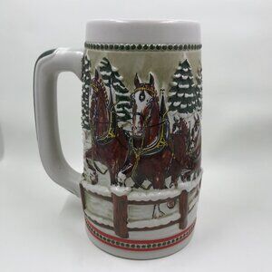Anheuser-Busch Budweiser Holiday Stein 1984 Clydesdale passing covered bridge